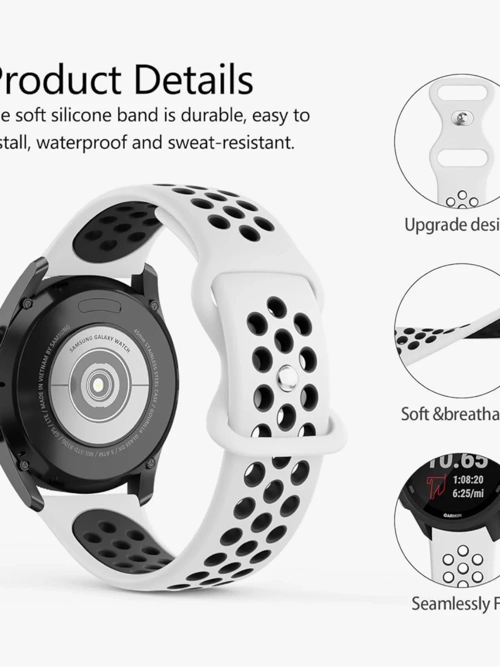 White and Black Sport Watch Band